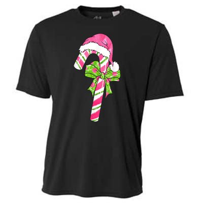 Cute Merry Christmas Candy Cane Coquette Bow Xmas Family Pajamas Gift Cooling Performance Crew T-Shirt