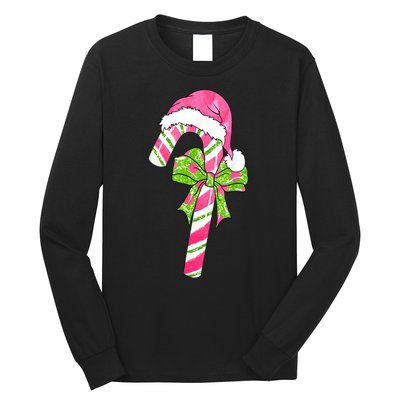 Cute Merry Christmas Candy Cane Coquette Bow Xmas Family Pajamas Gift Long Sleeve Shirt