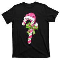 Cute Merry Christmas Candy Cane Coquette Bow Xmas Family Pajamas Gift T-Shirt