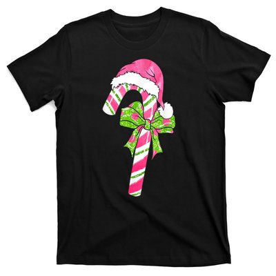 Cute Merry Christmas Candy Cane Coquette Bow Xmas Family Pajamas Gift T-Shirt