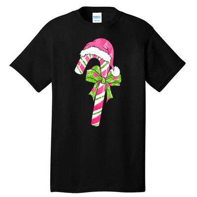 Cute Merry Christmas Candy Cane Coquette Bow Xmas Family Pajamas Gift Tall T-Shirt