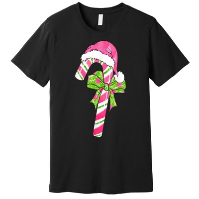 Cute Merry Christmas Candy Cane Coquette Bow Xmas Family Pajamas Gift Premium T-Shirt