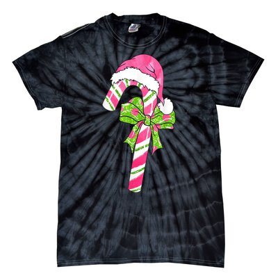 Cute Merry Christmas Candy Cane Coquette Bow Xmas Family Pajamas Gift Tie-Dye T-Shirt