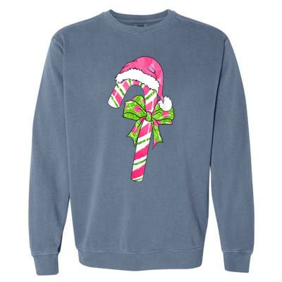 Cute Merry Christmas Candy Cane Coquette Bow Xmas Family Pajamas Gift Garment-Dyed Sweatshirt