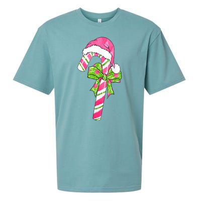 Cute Merry Christmas Candy Cane Coquette Bow Xmas Family Pajamas Gift Sueded Cloud Jersey T-Shirt