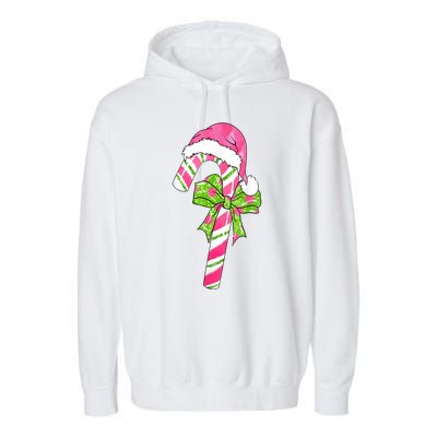 Cute Merry Christmas Candy Cane Coquette Bow Xmas Family Pajamas Gift Garment-Dyed Fleece Hoodie