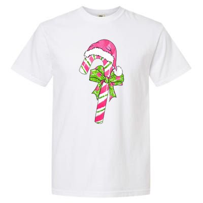 Cute Merry Christmas Candy Cane Coquette Bow Xmas Family Pajamas Gift Garment-Dyed Heavyweight T-Shirt