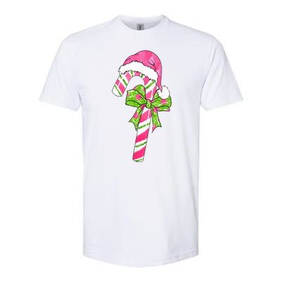 Cute Merry Christmas Candy Cane Coquette Bow Xmas Family Pajamas Gift Softstyle CVC T-Shirt