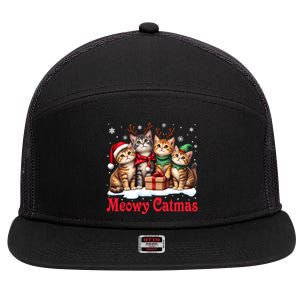 Cats Meowy Catmas Christmas Cute Gift 7 Panel Mesh Trucker Snapback Hat