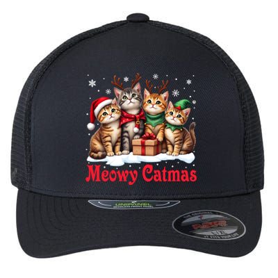 Cats Meowy Catmas Christmas Cute Gift Flexfit Unipanel Trucker Cap