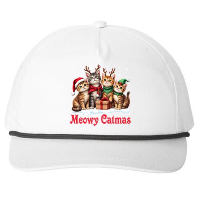 Cats Meowy Catmas Christmas Cute Gift Snapback Five-Panel Rope Hat