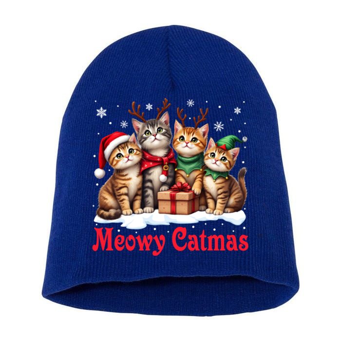 Cats Meowy Catmas Christmas Cute Gift Short Acrylic Beanie