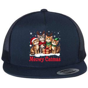 Cats Meowy Catmas Christmas Cute Gift Flat Bill Trucker Hat