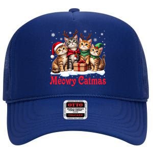 Cats Meowy Catmas Christmas Cute Gift High Crown Mesh Back Trucker Hat