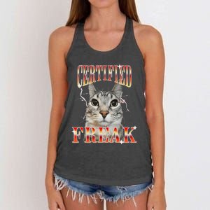 Cat Meme Certified Freak Eat Cement Cursed Cat Women's Knotted Racerback Tank