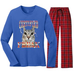 Cat Meme Certified Freak Eat Cement Cursed Cat Women's Long Sleeve Flannel Pajama Set 