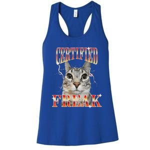 Cat Meme Certified Freak Eat Cement Cursed Cat Women's Racerback Tank