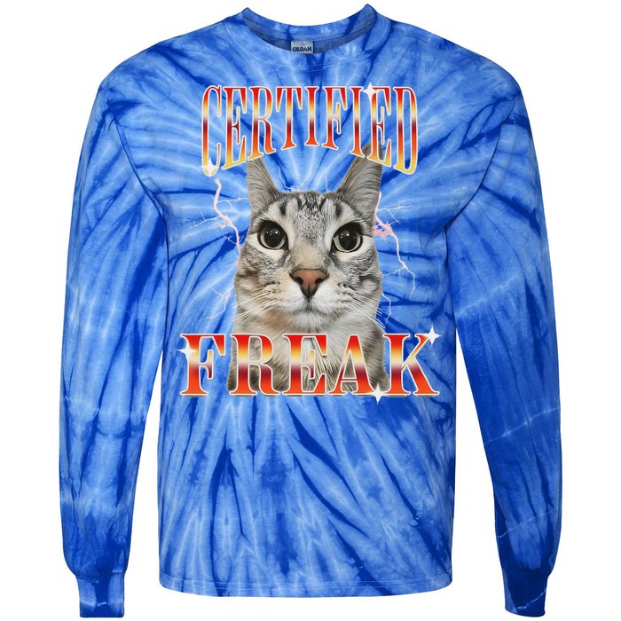 Cat Meme Certified Freak Eat Cement Cursed Cat Tie-Dye Long Sleeve Shirt