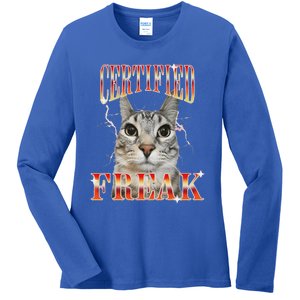 Cat Meme Certified Freak Eat Cement Cursed Cat Ladies Long Sleeve Shirt