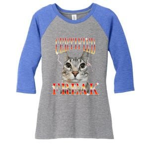 Cat Meme Certified Freak Eat Cement Cursed Cat Women's Tri-Blend 3/4-Sleeve Raglan Shirt