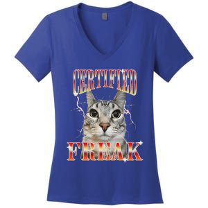 Cat Meme Certified Freak Eat Cement Cursed Cat Women's V-Neck T-Shirt