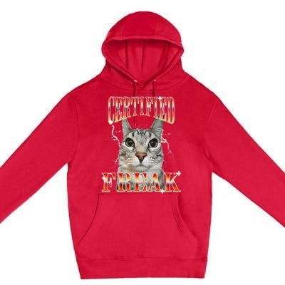 Cat Meme Certified Freak Eat Cement Cursed Cat Premium Pullover Hoodie