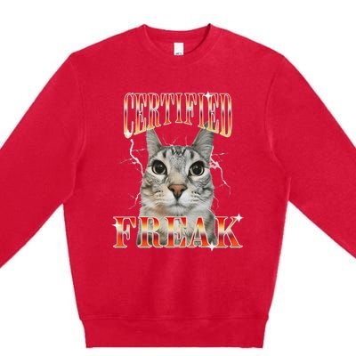 Cat Meme Certified Freak Eat Cement Cursed Cat Premium Crewneck Sweatshirt