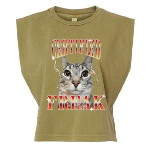 Cat Meme Certified Freak Eat Cement Cursed Cat Garment-Dyed Women's Muscle Tee