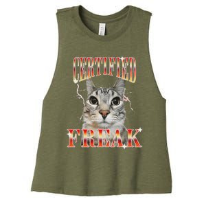 Cat Meme Certified Freak Eat Cement Cursed Cat Women's Racerback Cropped Tank