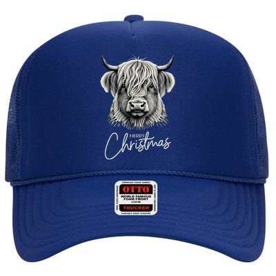 Cow Merry Christmas Scottish Highland Cow Xmas Cow Lover Great Gift High Crown Mesh Back Trucker Hat