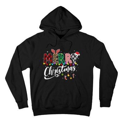 Cute Merry Christmas Leopard Buffalo Red Plaid Hoodie