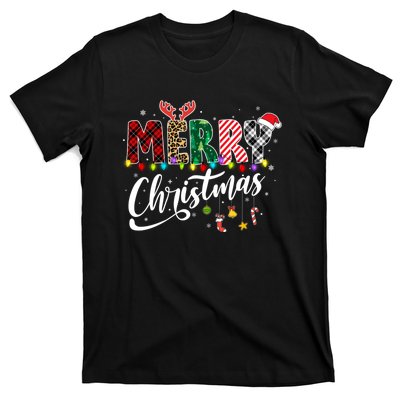 Cute Merry Christmas Leopard Buffalo Red Plaid T-Shirt