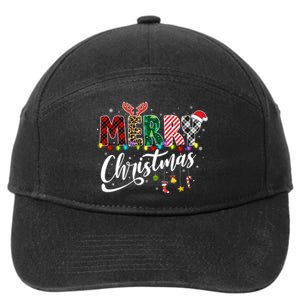 Cute Merry Christmas Leopard Buffalo Red Plaid 7-Panel Snapback Hat