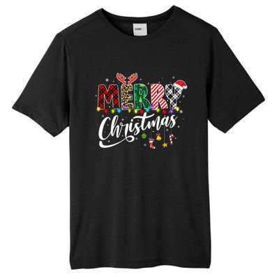 Cute Merry Christmas Leopard Buffalo Red Plaid Tall Fusion ChromaSoft Performance T-Shirt