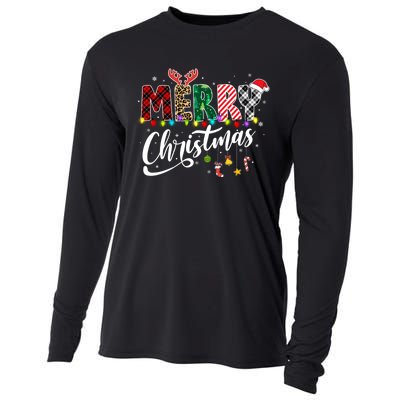 Cute Merry Christmas Leopard Buffalo Red Plaid Cooling Performance Long Sleeve Crew