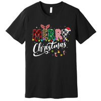 Cute Merry Christmas Leopard Buffalo Red Plaid Premium T-Shirt