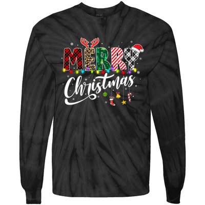 Cute Merry Christmas Leopard Buffalo Red Plaid Tie-Dye Long Sleeve Shirt