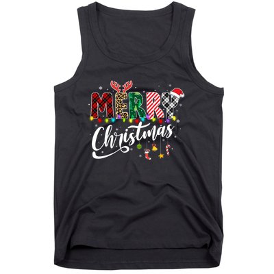 Cute Merry Christmas Leopard Buffalo Red Plaid Tank Top