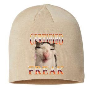 Cat Meme Certified Freak Eat Cement Cursed Cat Funny Sustainable Beanie