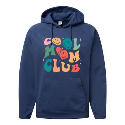 Cool Mom Club Groovy Retro Smile Cool Mom Club Aunties Gift Performance Fleece Hoodie