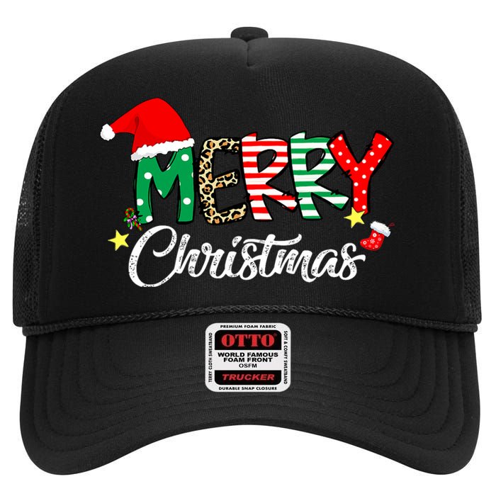 Cute Merry Christmas Matching Family Christmas High Crown Mesh Back Trucker Hat