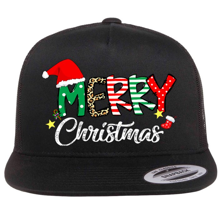 Cute Merry Christmas Matching Family Christmas Flat Bill Trucker Hat