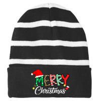 Cute Merry Christmas Matching Family Christmas Striped Beanie with Solid Band