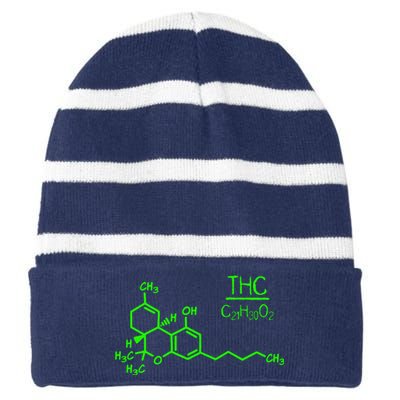 Cannabis Molecule Striped Beanie with Solid Band