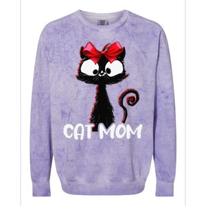 Cat Mom Cute Black Cat With Red Ribbon Bandana Black Cat Colorblast Crewneck Sweatshirt