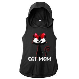 Cat Mom Cute Black Cat With Red Ribbon Bandana Black Cat Ladies PosiCharge Tri-Blend Wicking Draft Hoodie Tank