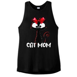 Cat Mom Cute Black Cat With Red Ribbon Bandana Black Cat Ladies PosiCharge Tri-Blend Wicking Tank