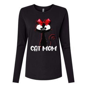 Cat Mom Cute Black Cat With Red Ribbon Bandana Black Cat Womens Cotton Relaxed Long Sleeve T-Shirt