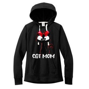 Cat Mom Cute Black Cat With Red Ribbon Bandana Black Cat Women's Fleece Hoodie