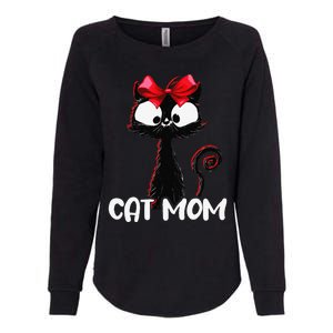 Cat Mom Cute Black Cat With Red Ribbon Bandana Black Cat Womens California Wash Sweatshirt